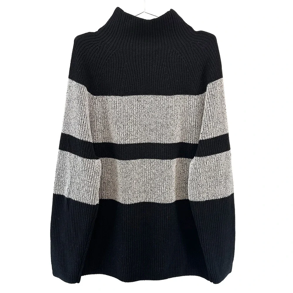 BANANA REPUBLIC Italian Wool Blend‎ Mock Neck Tunic Sweater • XL • black, gray